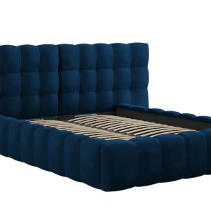 Královsky modrá sametová dvoulůžková postel MICADONI Mamaia 160 x 200 cm s úložným prostorem II.  - Šířka250 cm- Výška 100 cm