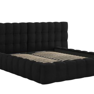 Černá sametová dvoulůžková postel MICADONI Mamaia 180 x 200 cm s úložným prostorem II.  - Šířka300 cm- Výška 100 cm
