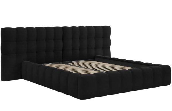 Černá sametová dvoulůžková postel MICADONI Mamaia 180 x 200 cm s úložným prostorem II.  - Šířka300 cm- Výška 100 cm