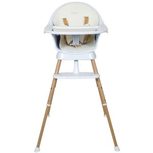 Bílá kovová jídelní židlička Quax Ultimo 62 - 92 cm s bukovou podnoží  - Výška62/80/92 cm- Max. doporučený věk 3 roky