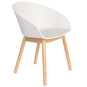Bílá plastová jídelní židle Banne Void s dubovou podnoží  - Výška73