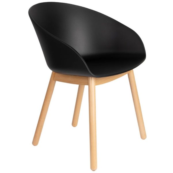 Černá plastová jídelní židle Banne Void s dubovou podnoží  - Výška73
