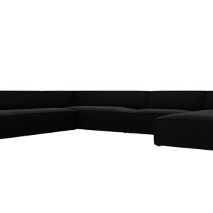 Černá sametová rohová pohovka MICADONI Ruby II. 366 cm