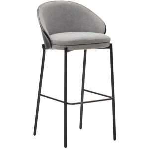 Šedá látková barová židle Kave Home Eamy s černým dřevěným opěradlem 77 cm  - Výška98 cm- Šířka 54 cm