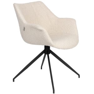 Bílá látková bouclé otočná jídelní židle ZUIVER DOULTON  - Výška80 cm- Šířka 67 cm