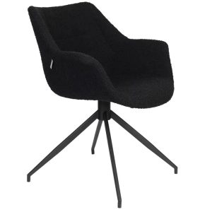 Černá látková bouclé otočná jídelní židle ZUIVER DOULTON  - Výška80 cm- Šířka 67 cm