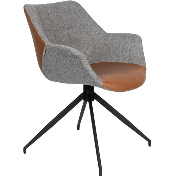 Šedo hnědá látková otočná jídelní židle ZUIVER DOULTON  - Výška80 cm- Šířka 67 cm