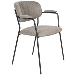 White Label Světle šedá látková jídelní židle WLL Jolien s područkami a černou podnoží  - Výška79 cm- Šířka 60