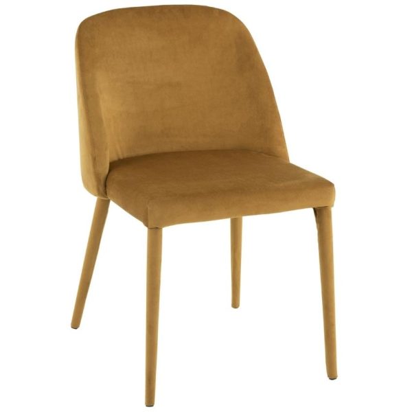 Hořčicově žlutá sametová jídelní židle J-line Lotty  - výška80 cm- šířka 58 cm