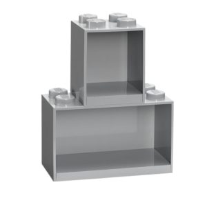 Set dvou šedých nástěnných polic LEGO® Brick  - Výška polic21/21 cm- Šířka polic 16/32 cm