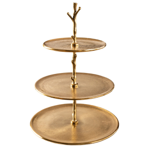 Moebel Living Zlatý kovový třípatrový servírovací stojan Kalem  - Výška48 cm- Průměr 35/30/23 cm
