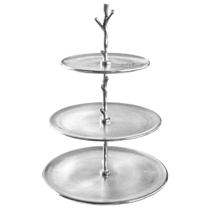 Moebel Living Stříbrný kovový třípatrový servírovací stojan Kalem  - Výška48 cm- Průměr 35/30/23 cm