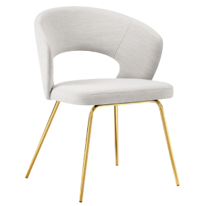 Světle šedá látková jídelní židle MICADONI WEDI se zlatou podnoží  - Výška80 cm- Šířka 56 cm