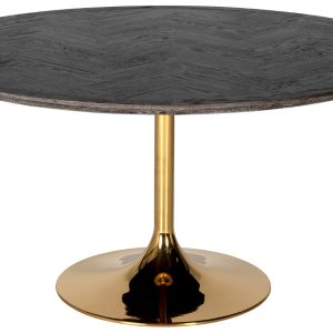Černo zlatý dubový jídelní stůl Richmond Blackbone 140 cm  - výška75 cm- průměr 140 cm