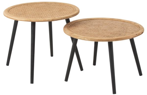 Set dvou bambusových konferenčních stolků J-line Bimbo 68/68 cm  - výška40/57 cm- průměr 68/68 cm