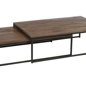 Set dvou hnědých dřevěných konferenčních stolků J-line Conrad 120x120 / 72x80 cm  - výška32/38 cm- šířka 120x120 cm
