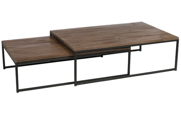 Set dvou hnědých dřevěných konferenčních stolků J-line Conrad 120x120 / 72x80 cm  - výška32/38 cm- šířka 120x120 cm