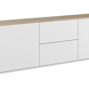 Bílá lakovaná komoda TEMAHOME Join II. 180 x 50 cm s dubovou deskou  - výška57 cm- šířka 180 cm