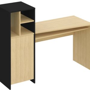 Černý pracovní stůl TEMAHOME Mitch 130 x 50 cm s dubovým dekorem  - Celková výška113 cm- Šířka 130 cm