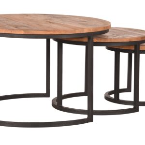 Set tří mangových konferenčních stolků LABEL51 Triplet 70/50/40 cm  - Výška44/30/37 cm- Průměr 70/50/40 cm