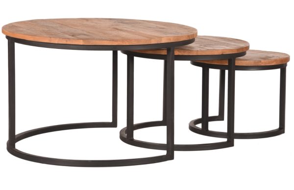 Set tří mangových konferenčních stolků LABEL51 Triplet 70/50/40 cm  - Výška44/30/37 cm- Průměr 70/50/40 cm