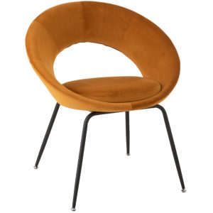 Okrově žlutá sametová jídelní židle J-line Dyra  - výška80 cm- šířka 69 cm