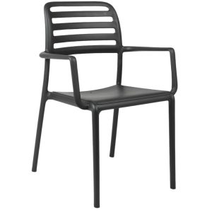 Nardi Antracitově šedá plastová zahradní židle Costa s područkami  - Výška86 cm- Šířka 58