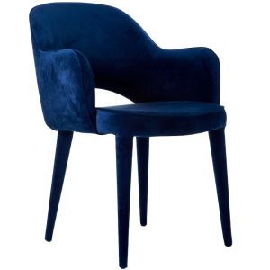 Tmavě modrá sametová jídelní židle Polspotten Cosy s područkami  - Výška83 cm- Šířka 57 cm