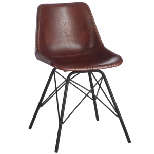 Hnědá kožená jídelní židle J-line Sid  - Výška79 cm- Šířka 49 cm