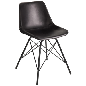 Černá kožená jídelní židle J-line Sid  - Výška79 cm- Šířka 49 cm