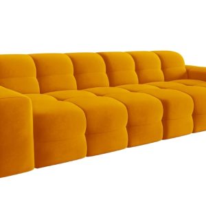 Hořčicově žlutá sametová čtyřmístná pohovka MICADONI Kendal 255 cm  - Šířka255 cm- Výška 79 cm