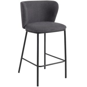 Tmavě šedá látková barová židle Kave Home Ciselia 65 cm  - Výška92 cm- Šířka 54 cm