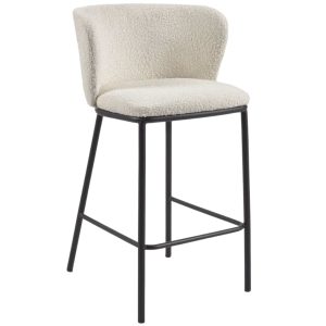 Bílá látková barová židle Kave Home Ciselia 65 cm  - Výška92 cm- Šířka 54 cm