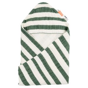 Zeleno-béžová dětská osuška s kapucí Done by Deer Stripes  - Výška70 cm- Šířka 70 cm
