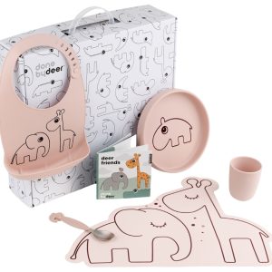 Růžový jídelní dárkový box Done by Deer Dinner time  - Rozměry talíře2