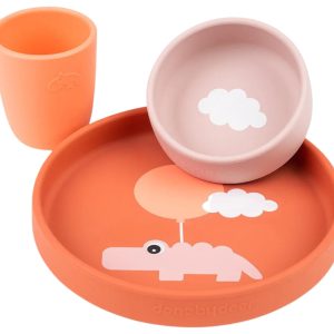Oranžová silikonová jídelní sada Done by Deer Happy clouds  - Výška talíře2