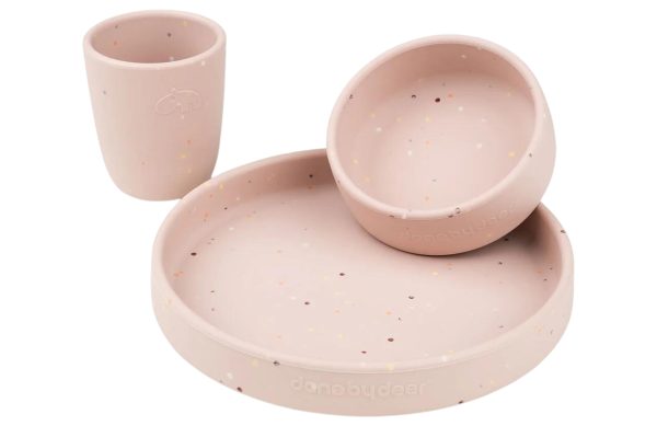 Růžová silikonová jídelní sada Done by Deer Confetti  - Výška talíře2