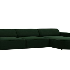 Lahvově zelená sametová čtyřmístná rohová pohovka MICADONI Jodie 284 cm