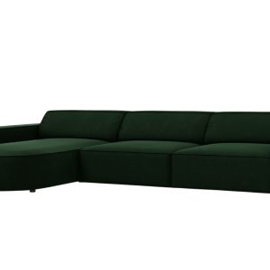 Lahvově zelená sametová čtyřmístná rohová pohovka MICADONI Jodie 284 cm