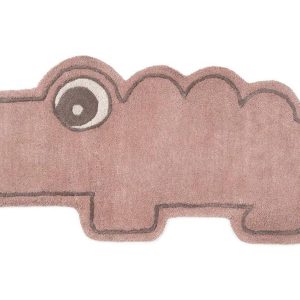 Růžový bavlněný koberec ve tvaru krokodýla Done by Deer Croco  - Výška46 cm- Šířka 110 cm