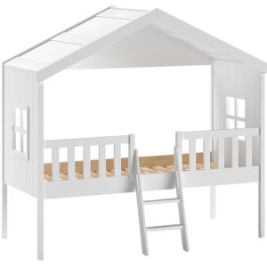 Bílá borovicová dětská postel Vipack Housebed 90 x 200 cm se žebříkem  - Výška201
