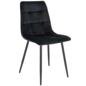 Nordic Living Černá sametová jídelní židle Nellie  - Výška86 cm- Šířka 55 cm