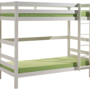 Bílá borovicová dvoupatrová postel Vipack Pino 90 x 200 cm s rámem uprostřed  - Výška182 cm- Šířka 209