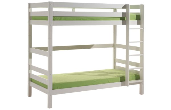 Bílá borovicová dvoupatrová postel Vipack Pino 90 x 200 cm s rámem uprostřed  - Výška182 cm- Šířka 209