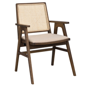 Hnědá dubová jídelní židle ROWICO PRESTWICK s ratanovým výpletem  - Výška88 cm- Šířka 60 cm