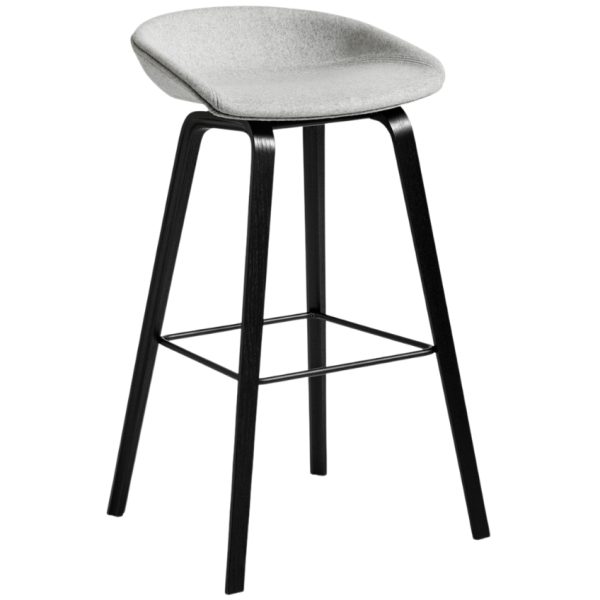 Šedá čalouněná barová židle HAY AAS 33 s dubovou podnoží 75 cm  - Výška85 cm- Šířka 50 cm