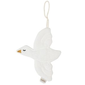 Malomi Kids Bílý bavlněný muchláček s poutkem na dudlík Bird  - Výška23 cm- Šířka 18 cm
