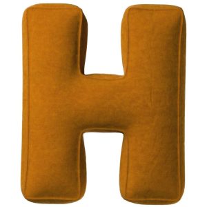 Yellow Tipi Cihlově oranžový sametový polštář písmeno H 40 cm  - Výška40 cm- Šířka 35 cm