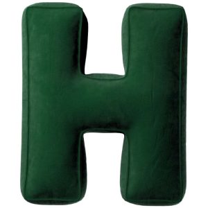 Yellow Tipi Tmavě zelený sametový polštář písmeno H 40 cm  - Výška40 cm- Šířka 35 cm