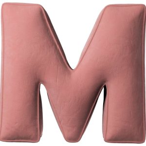 Yellow Tipi Korálově růžový sametový polštář písmeno M 40 cm  - Výška40 cm- Písmeno Samet (100 % PES)